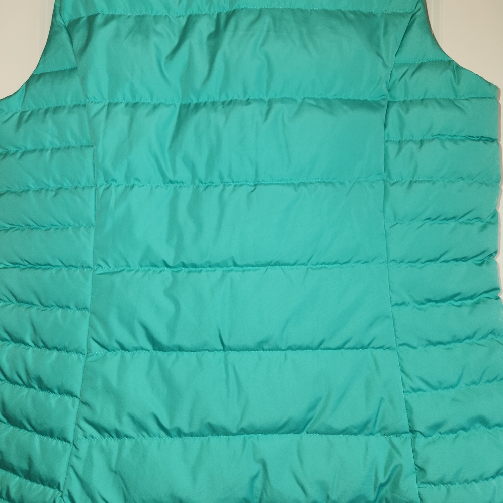 Lands End Teal Green Down Filled Puffer Vest Zip Front Size M Snap Pockets Warm - Picture 7 of 12